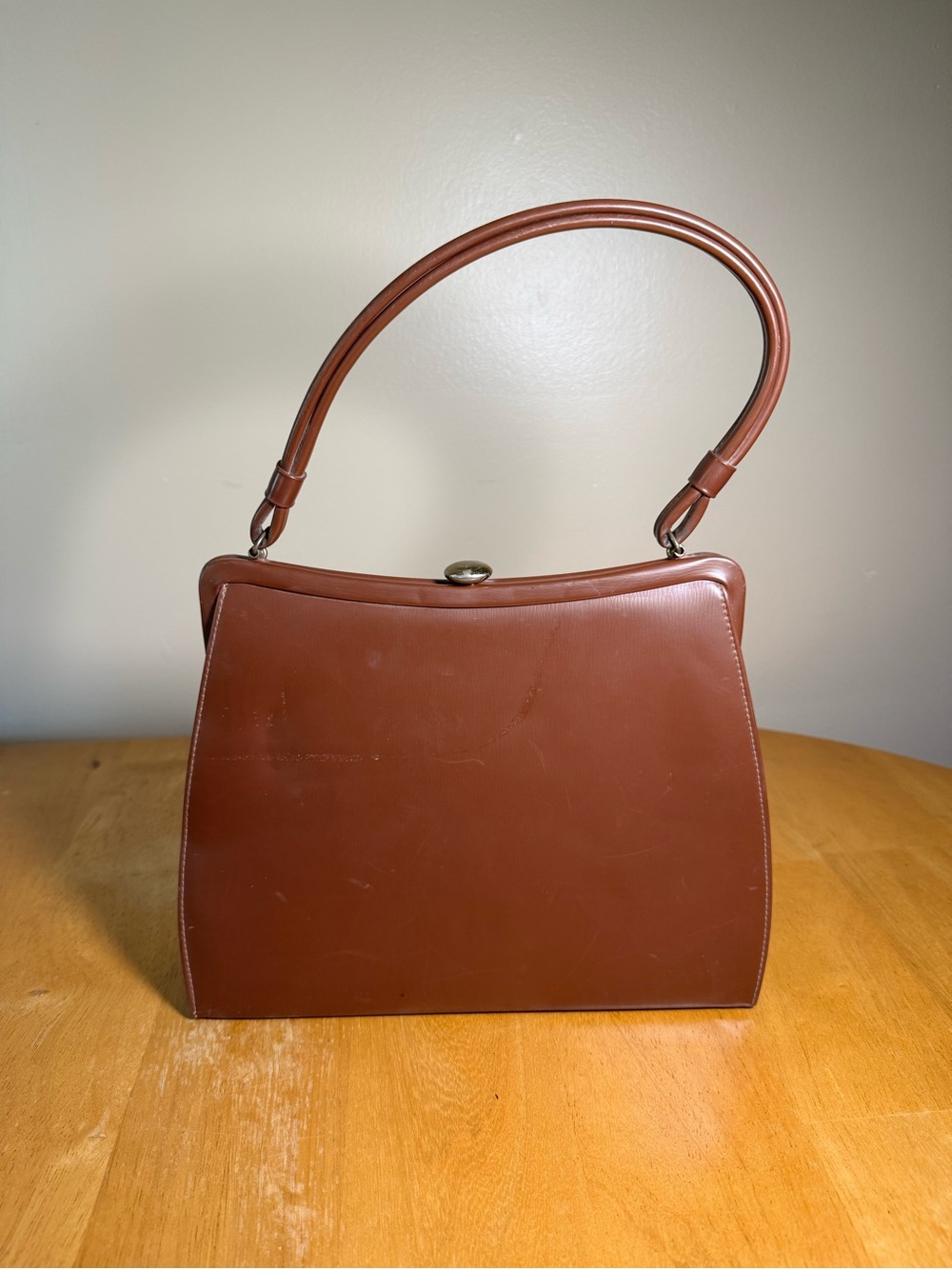 Structured Brown Top-Handle Shoulder Bag